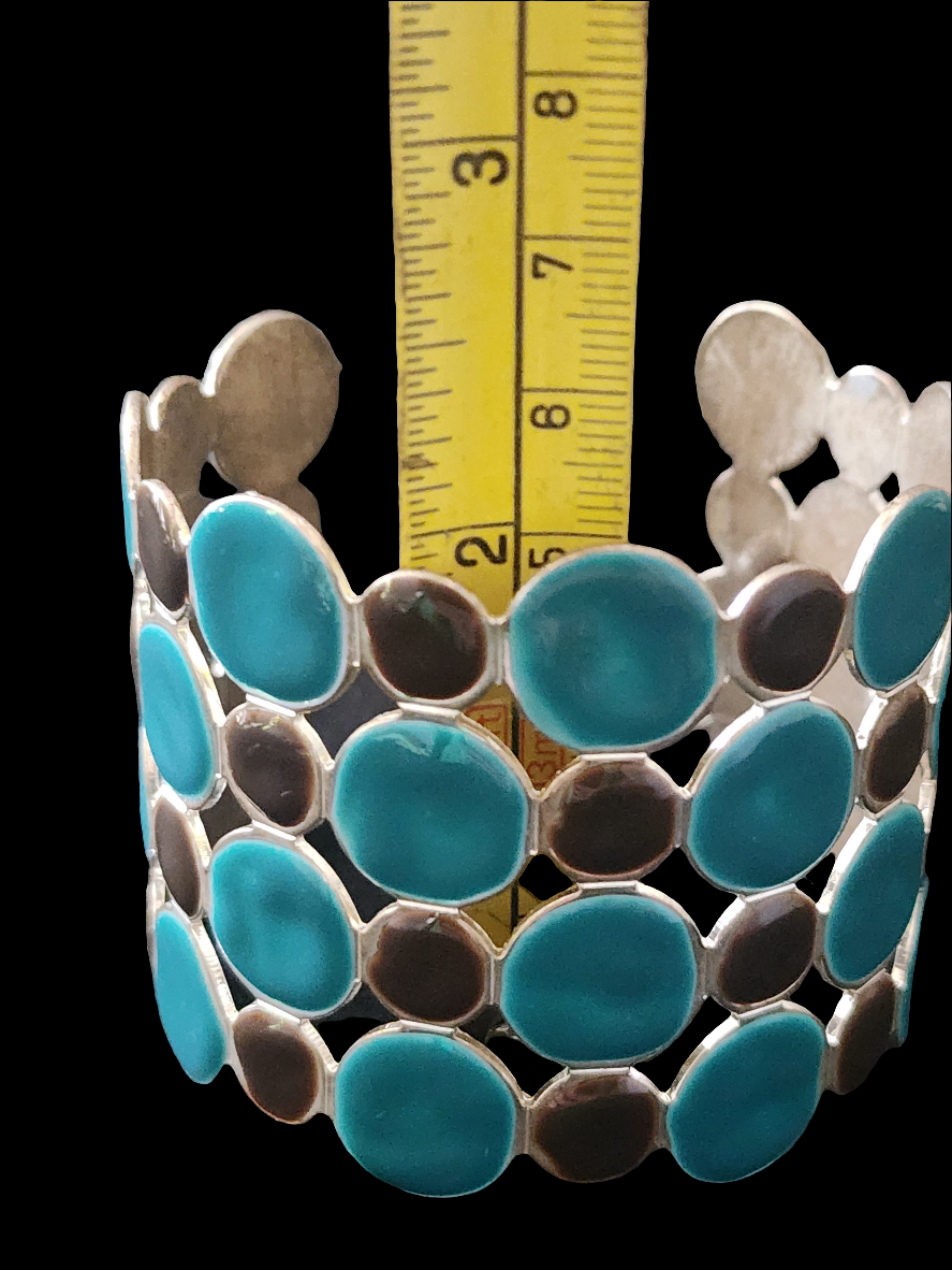 Chunky Blue & Black Enamel cuff Bracelet retro Mid-century style