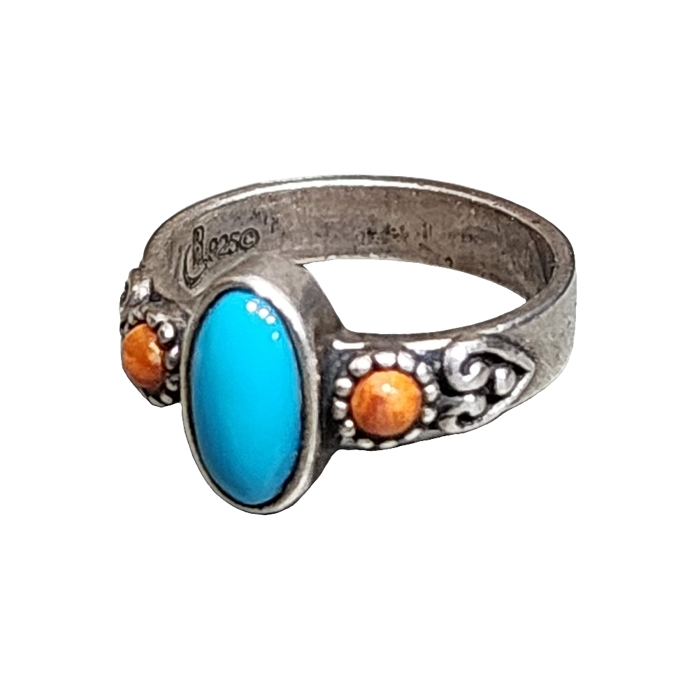 Carolyn Pollack Relios Sterling silver turquoise Coral ring size 7