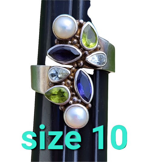 Sterling silver multi gem ring by Sajen size 10