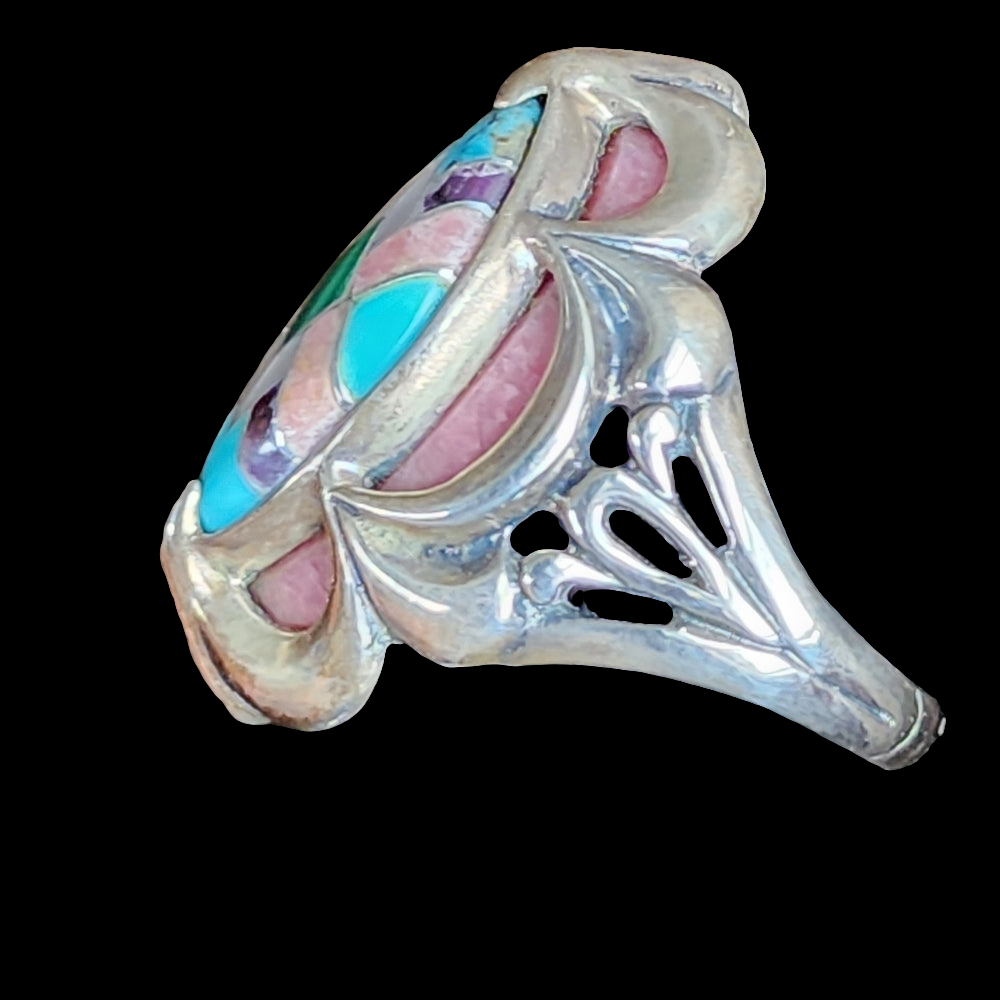 Carolyn Pollack Relios Sterling silver ring SZ 9.75 inlay turquoise pink jewelry