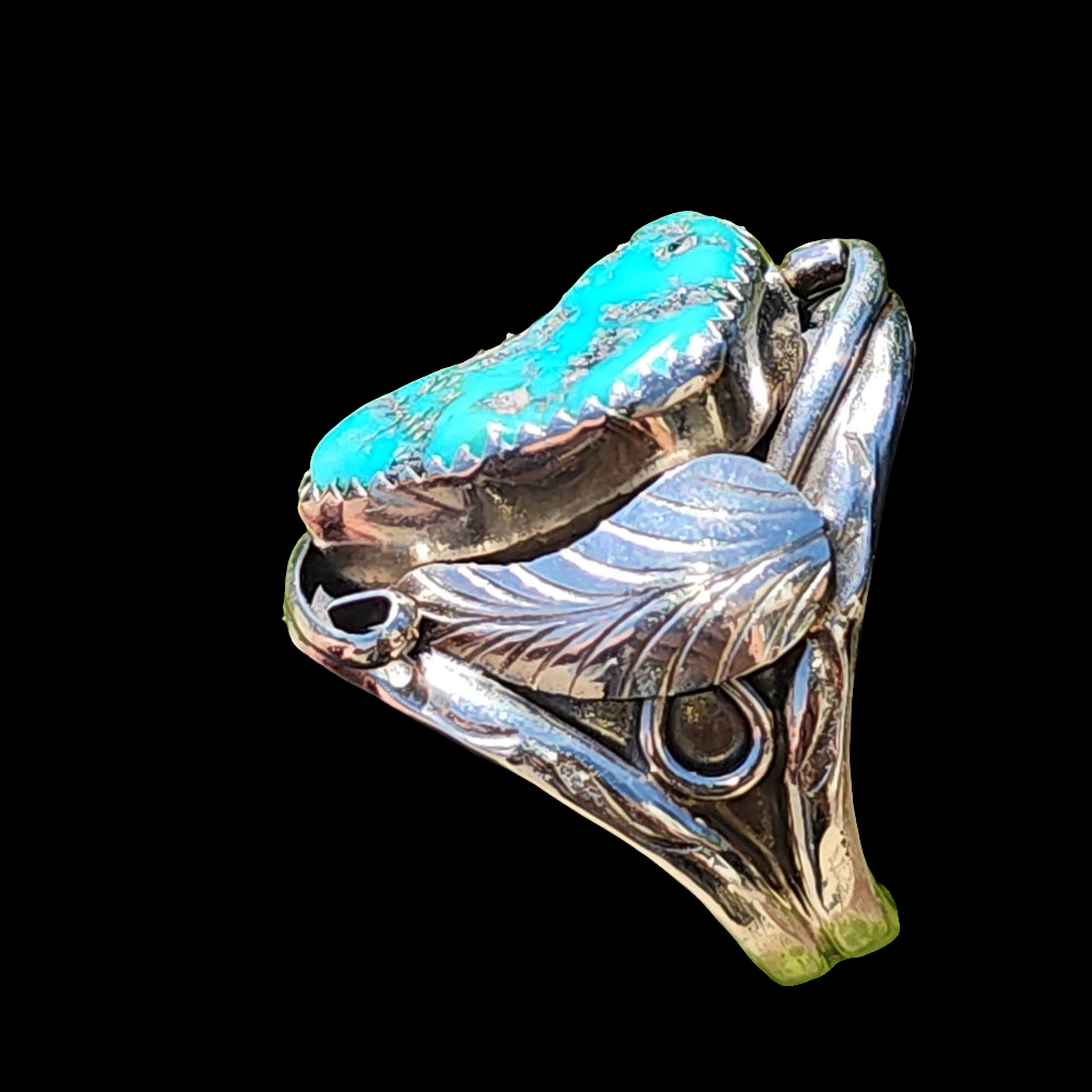 Sterling silver native american turquoise ring with leafy design size 10 unisex