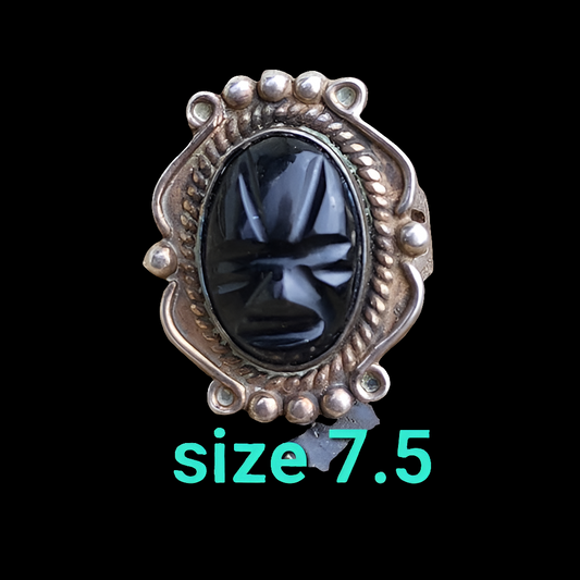 Vintage sterling silver Aztec tribal mask ring size 7.75