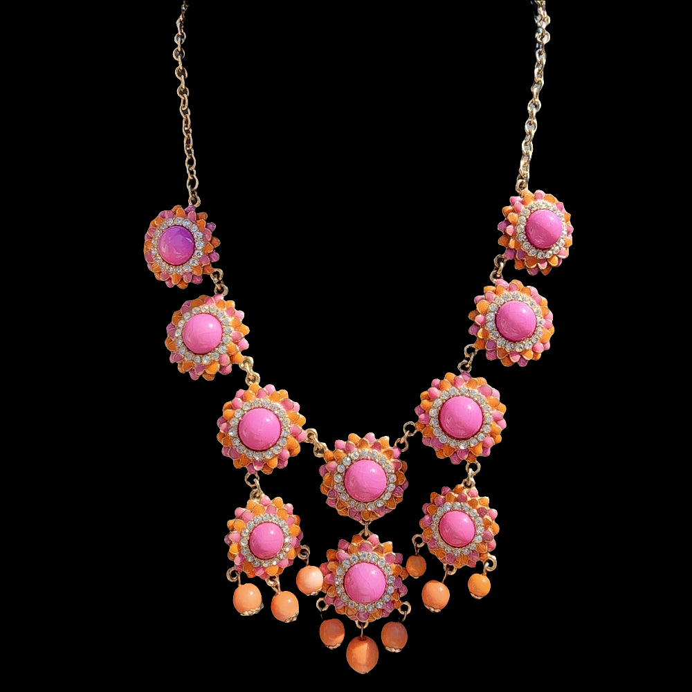Fashion Costume Jewelry  pink orange & rhinestone Necklace Gold tone Barbie core