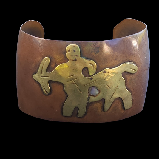 Vintage Copper Brass mop Mexican handmade cuff bracelet