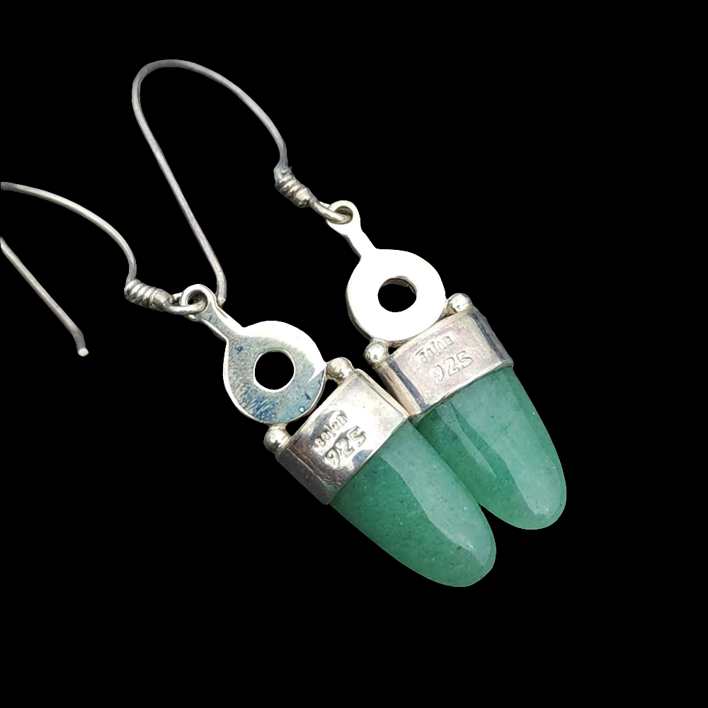 Sterling silver Sajen green jade cabachon amethyst drop dangle earrings jewelry