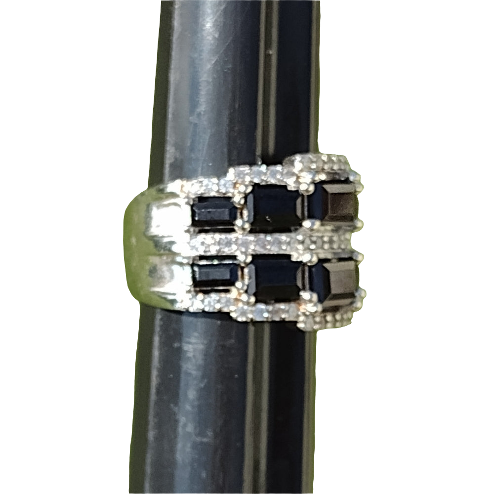 Sterling silver ring size 5 with black and clear stones