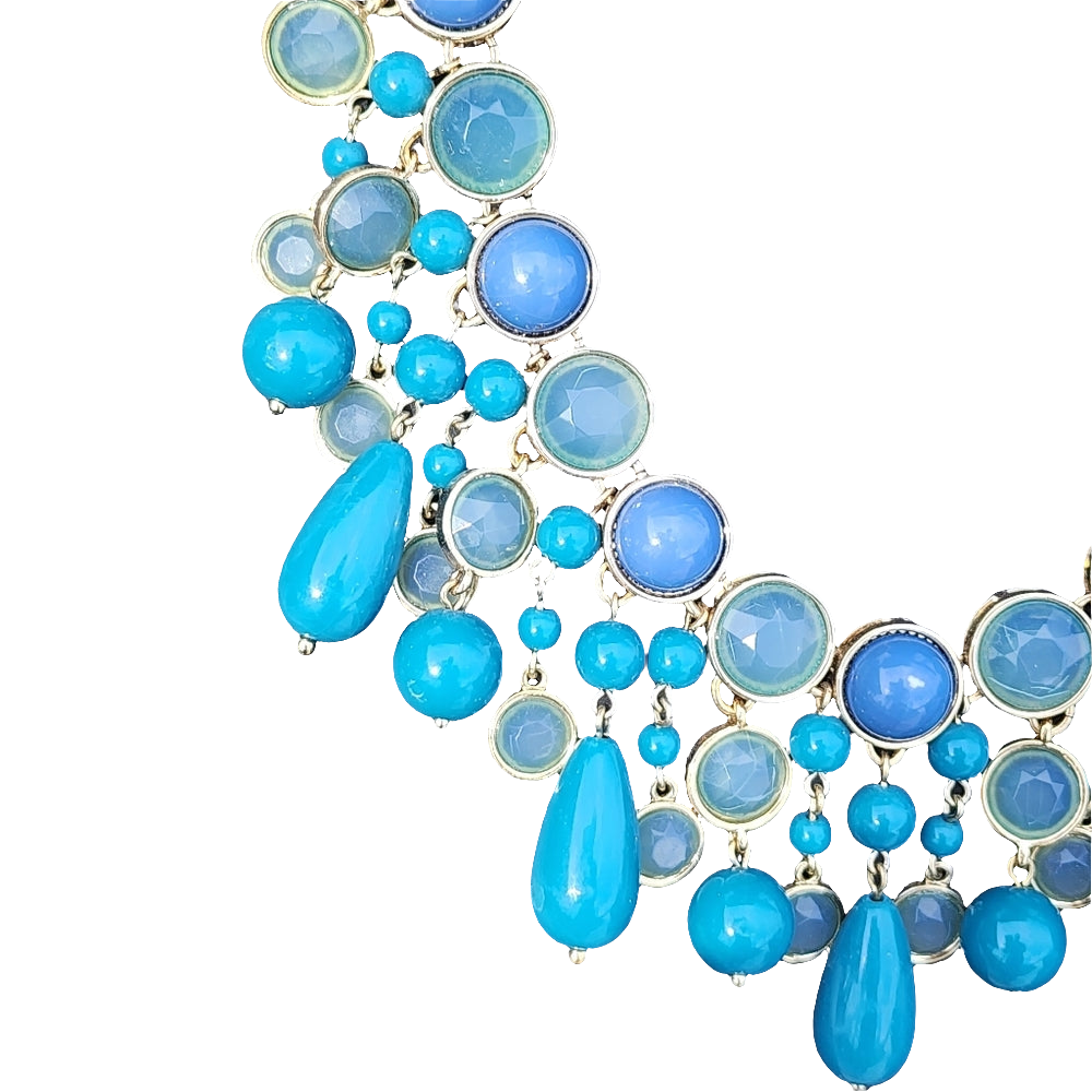 Banana Republic fashion statement necklace bib dangle blue green turquoise