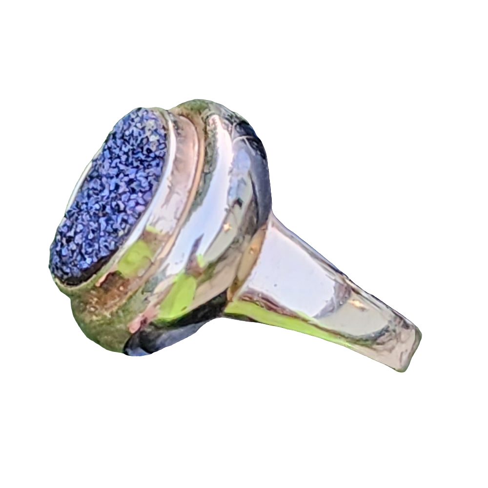 Sterling silver blue druzy quartz ring size 7.25 with gold vermeil