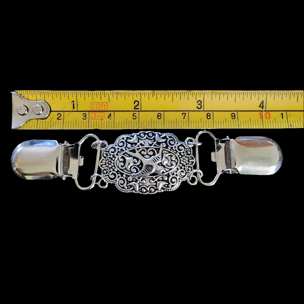 Shawl Cardigan Sweater clip Silver tone with bird fashion costume jewelry