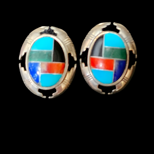 Carolyn Pollack Relios Native American earrings multi stone inlay sterling 925