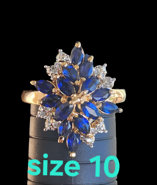 Ross Simons Sterling Silver Midnight blue Sapphire & Diamond ring size 10