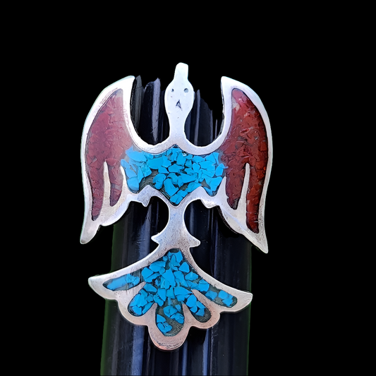 Sterling silver Native American Eagle ring silver and coral size 4.5