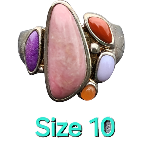 Sterling silver Witney Kelly Natural stone Rhodonite  Red Jasper ring size 10
