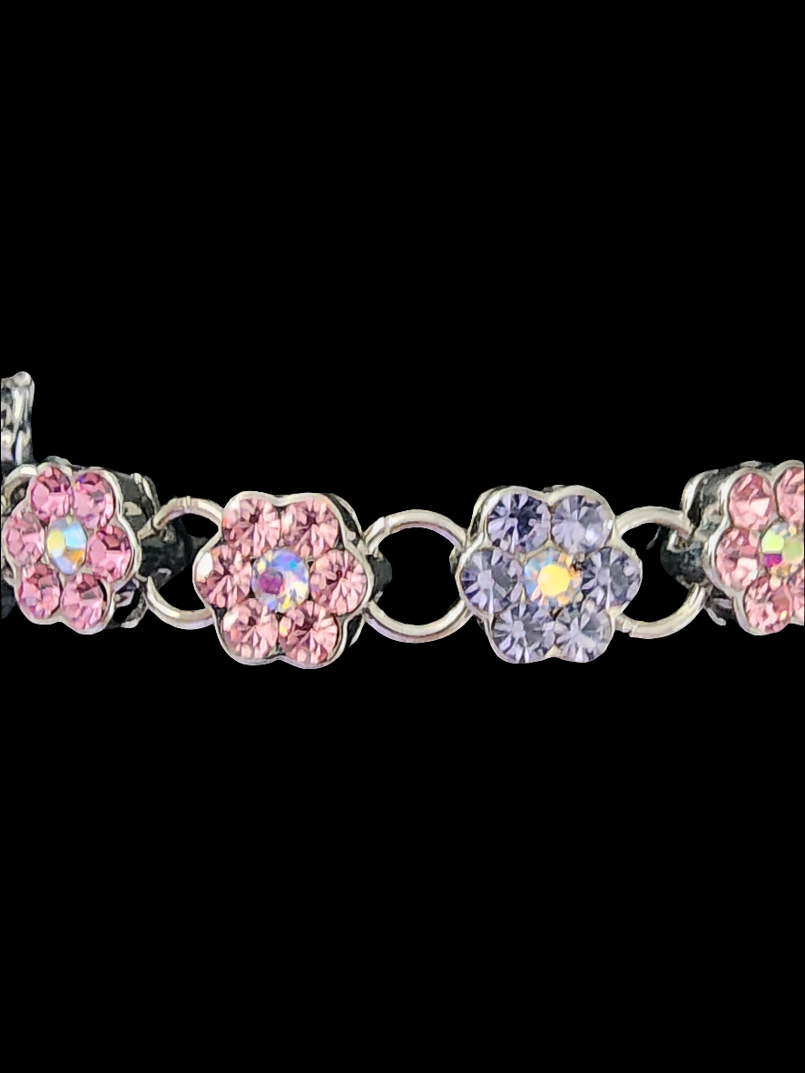 Rhinestone flower floral bracelet with pink blue
