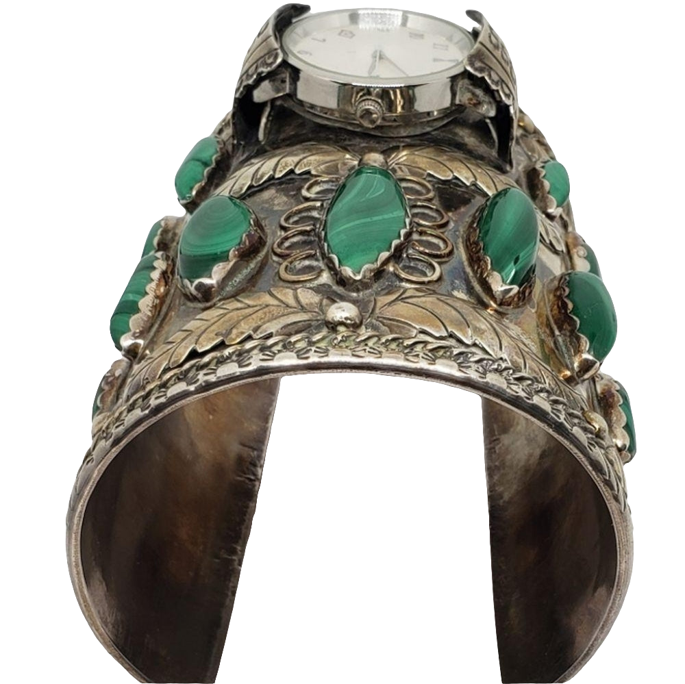 Native American Navajo Jerry Roan sterling silver malachite cuff bracele…