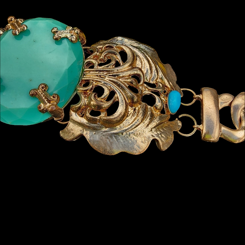 Fashion costume jewelry necklace chunky gold tone blue turquoise acrylic