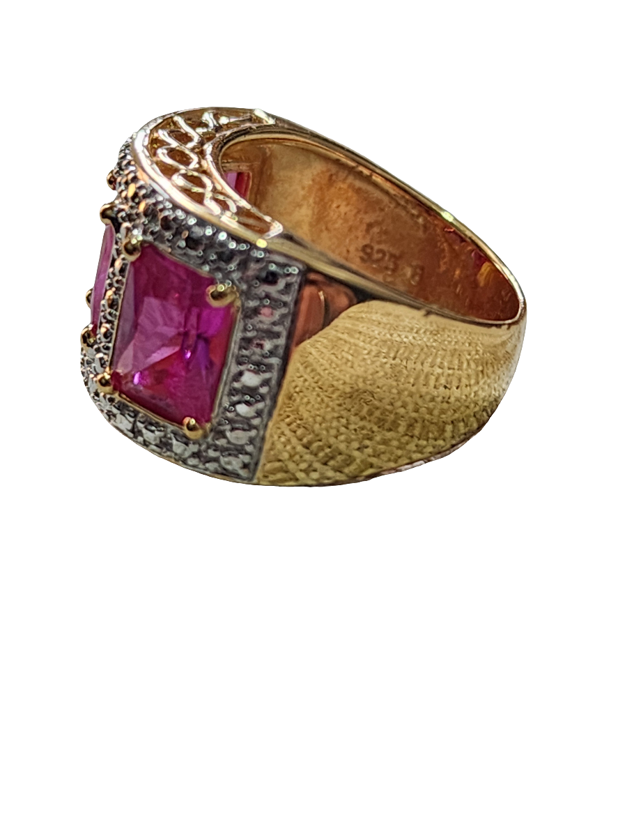 Ross Simons 14k gold vermeil over Sterling Silver 3 pink stones  ring size 6