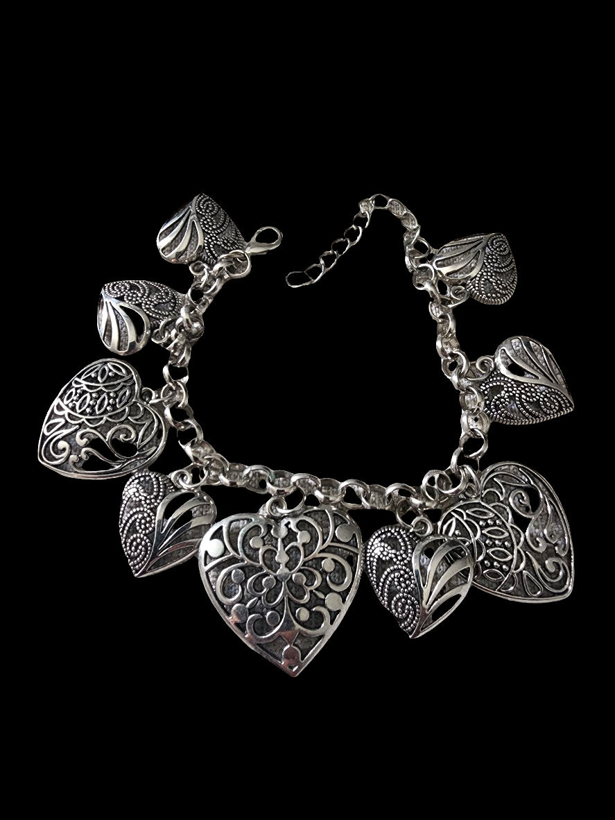 Heart Charm bracelets with silver toned hearts