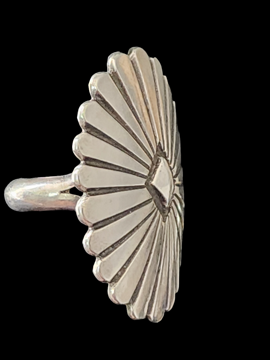 Navajo Native American sterling silver Concho ring size 7 & clip on earring set by Rocking Horse Ranch
