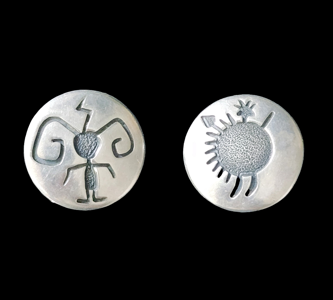 Sterling silver native american motif mix match clip on earrings by Walt Doran