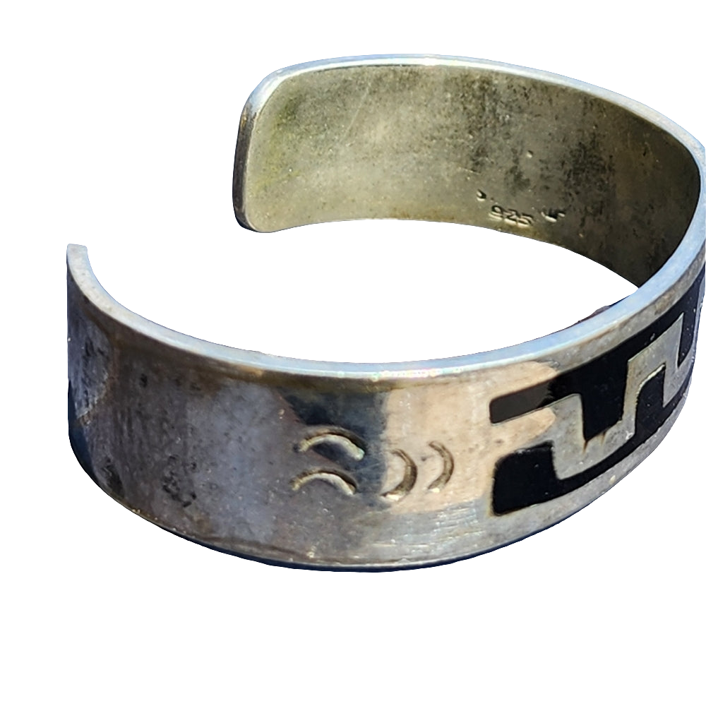 Vintage old sterling silver Native American Mexican? cuff bracelet ename…