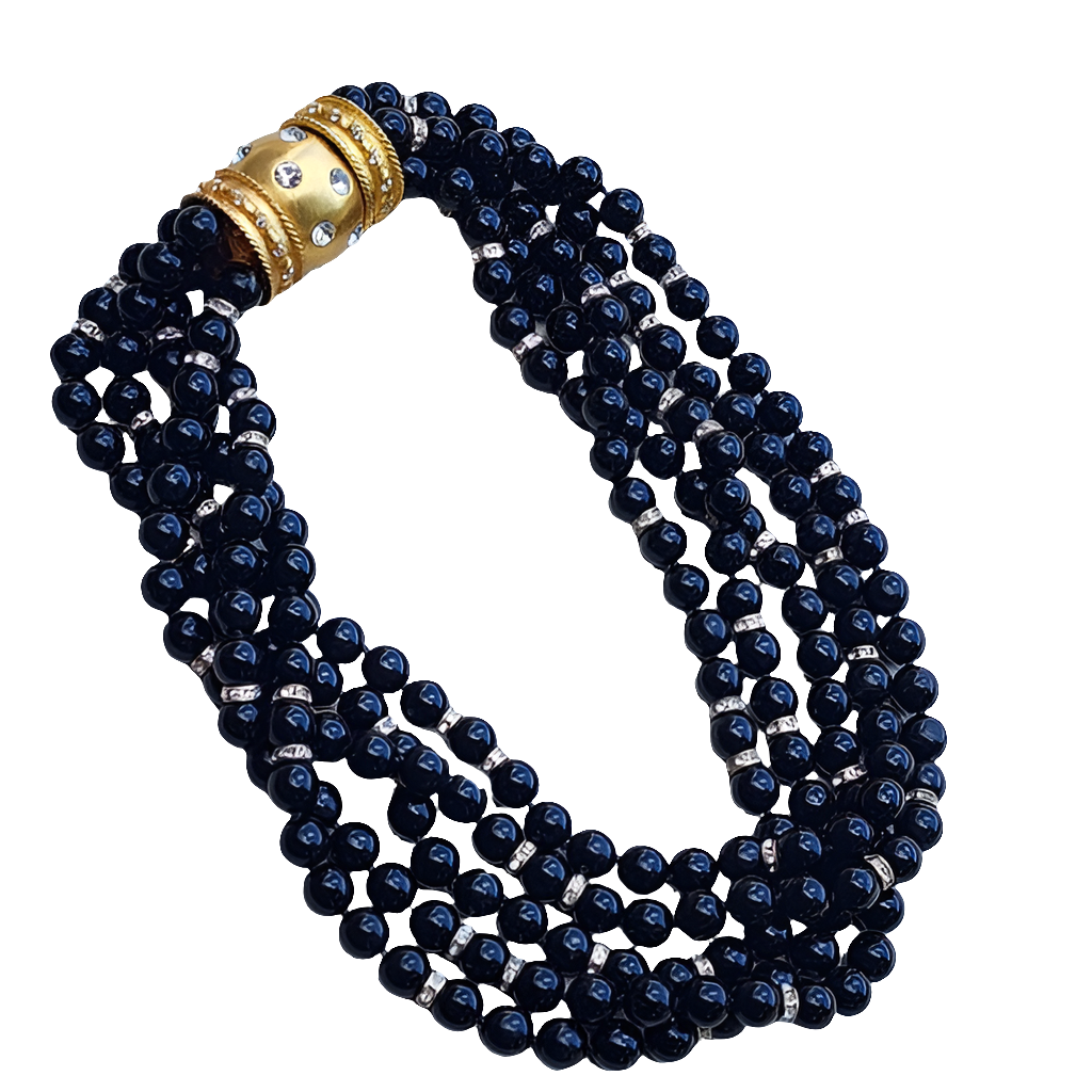 5 strand Black Onyx rhinestone fashion statement jewelry Necklace