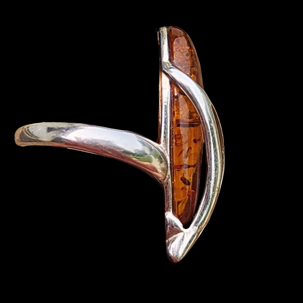 Vintage modernist abstract Amber sterling silver ring artist signed size…