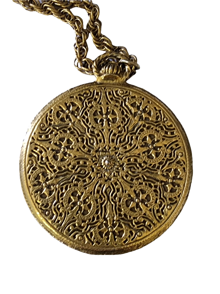 Big Enamel pendant necklace with  flowers 1/20 14k GF