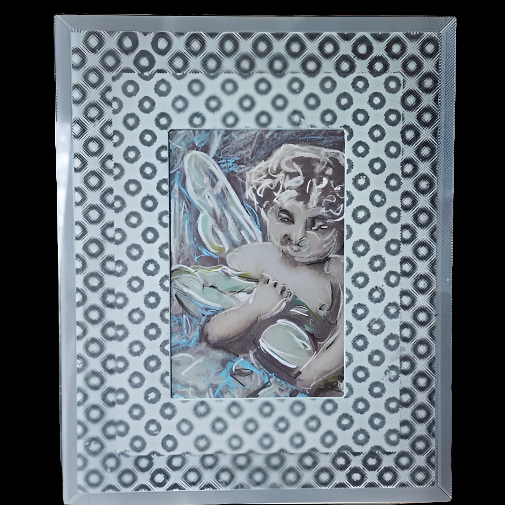 OOAK mixed media handmade art cherub Angel holographic frame