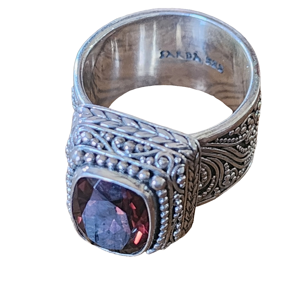 Sarda Sterling Silver Ring Cigar ornate band chunky Stone Fine jewelry size 10.5