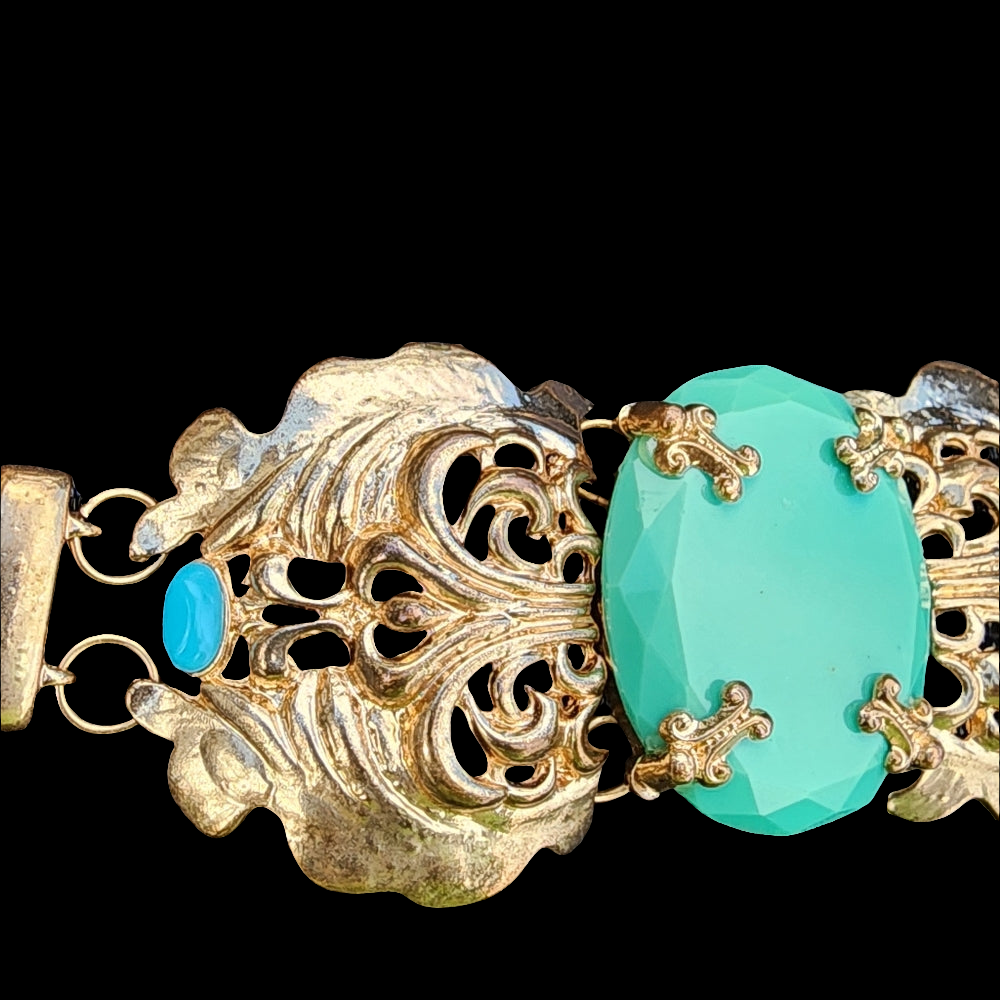 Fashion costume jewelry necklace chunky gold tone blue turquoise acrylic