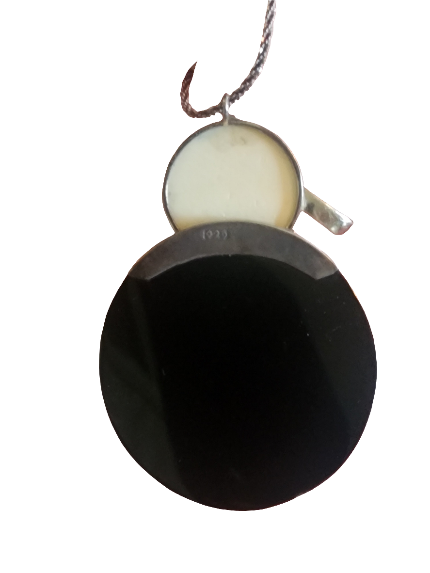 Sajen Style Moon face pendant and Necklace with abalone sterling silver