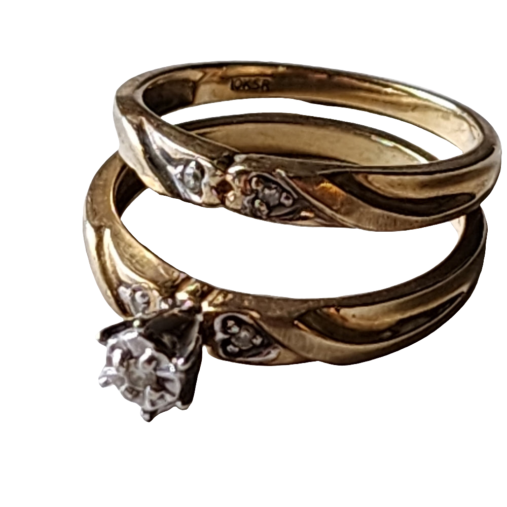 10K gold diamond bridal set size 7 wedding engagement band promise ring