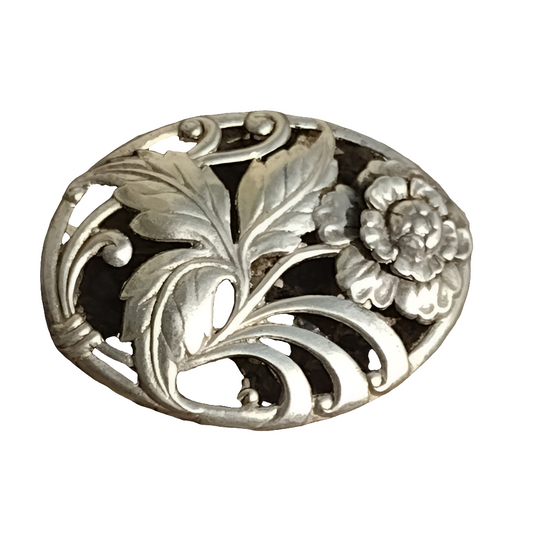 Antique sterling silver flower brooch pin floral statement mens brooch trend