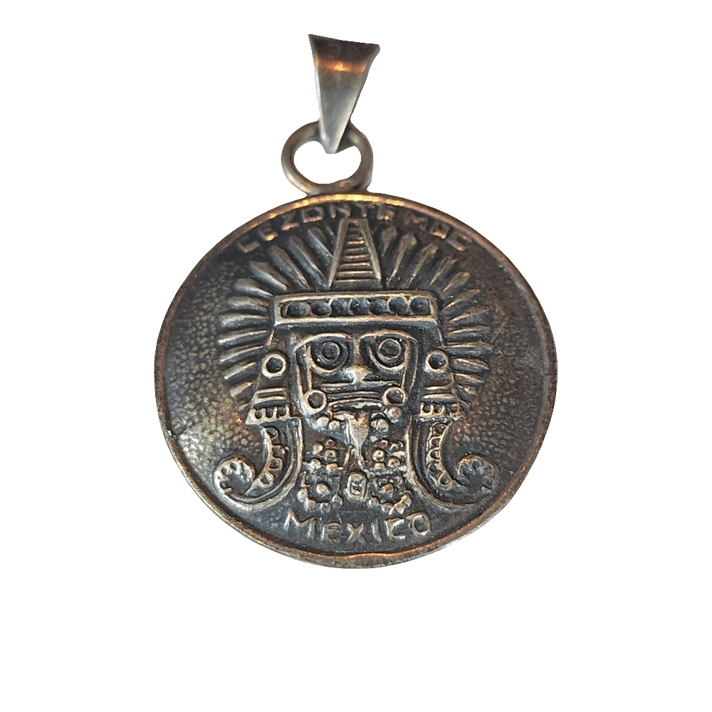 Sterling silver Aztec deity pendant Mexican silver
