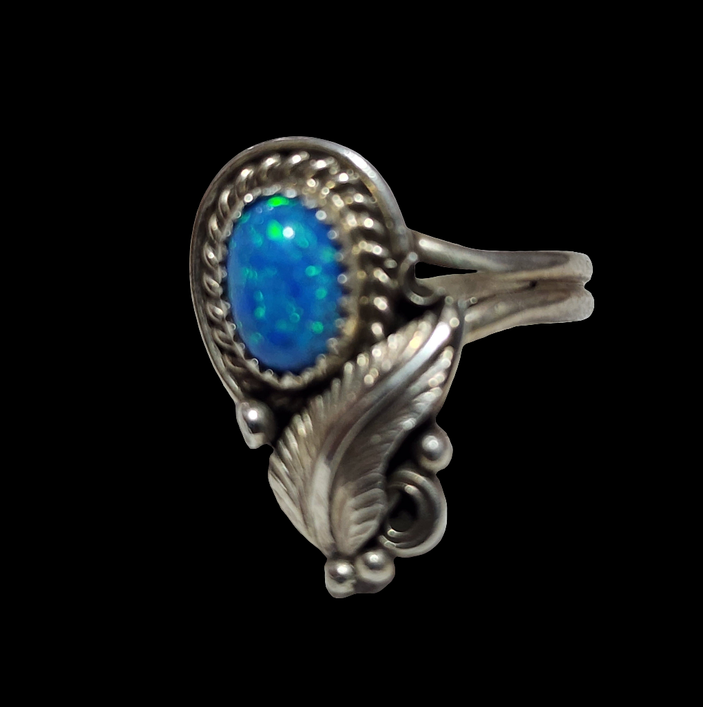 Vintage Sterling Silver Native American blue opal ring  size 5.5 by Manygoats