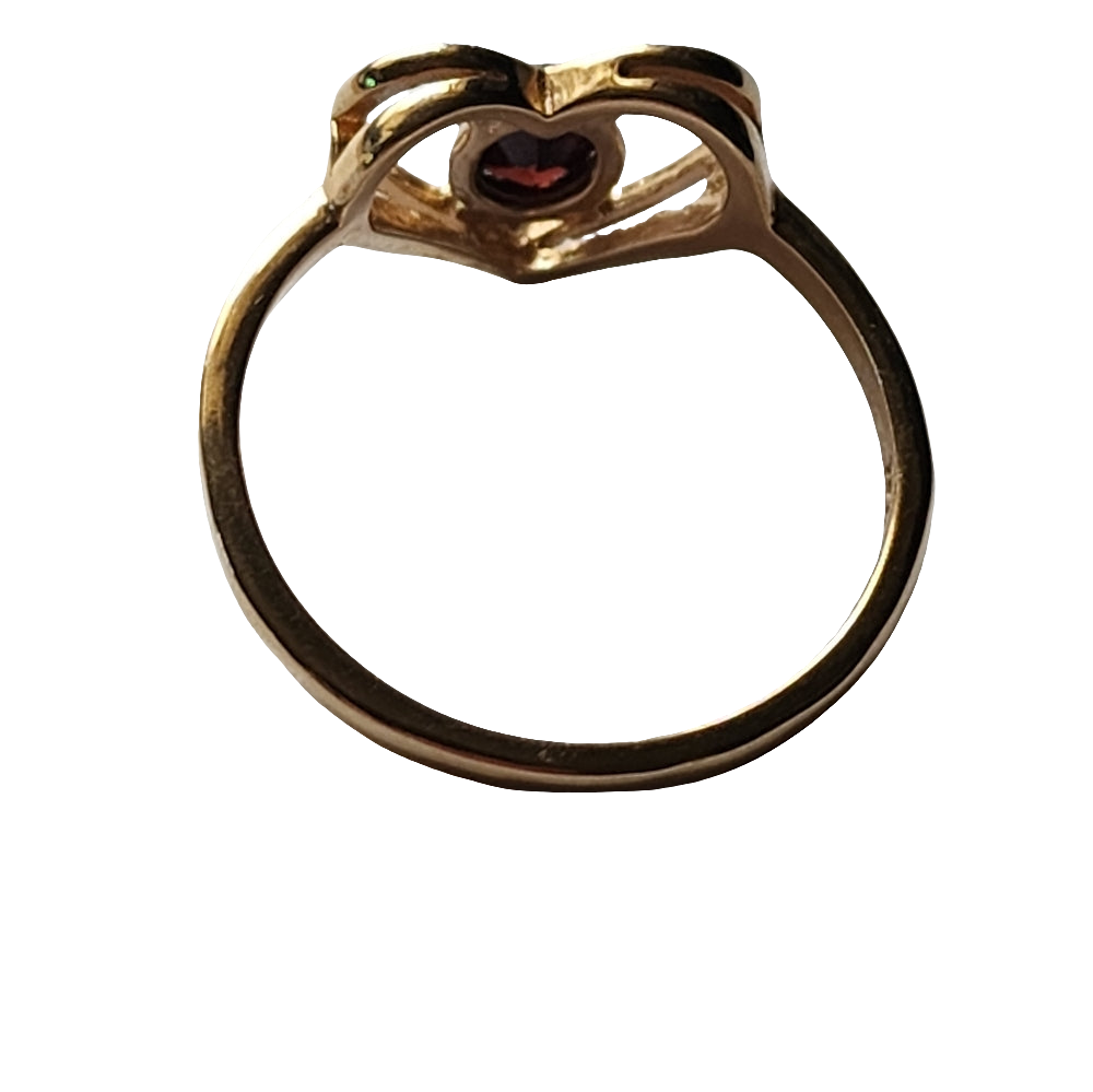 10K yellow gold petite heart with red Garnet ring size 6.5 fine jewelry wedding