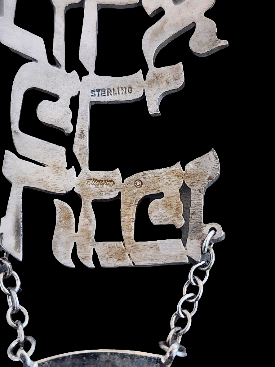 Sterling Silver Judaica Shabbat wine bottle tag label Kiddush Cup