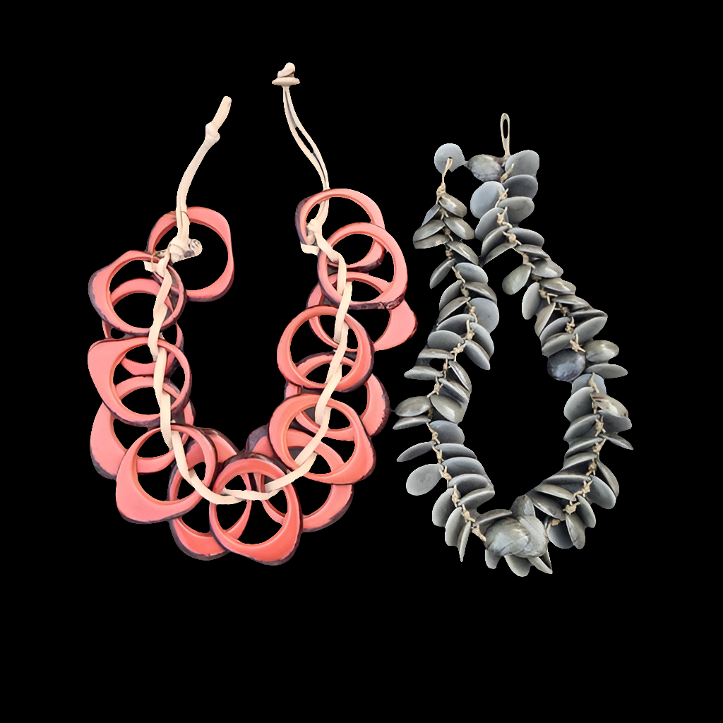 Bundle lot 2 handmade Necklaces retro acrylic Plastic or Nut ? Orange olive