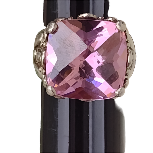Sterling silver ring ornate with pink stone size 6.5