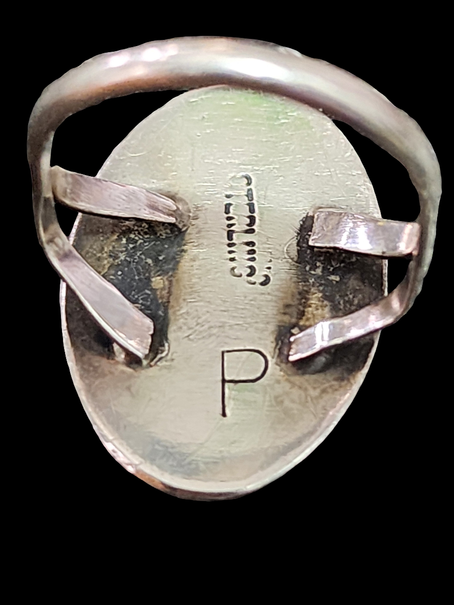 Vintage native american sterling silver sleeping beauty turquoise shadow box Navajo ring size 6