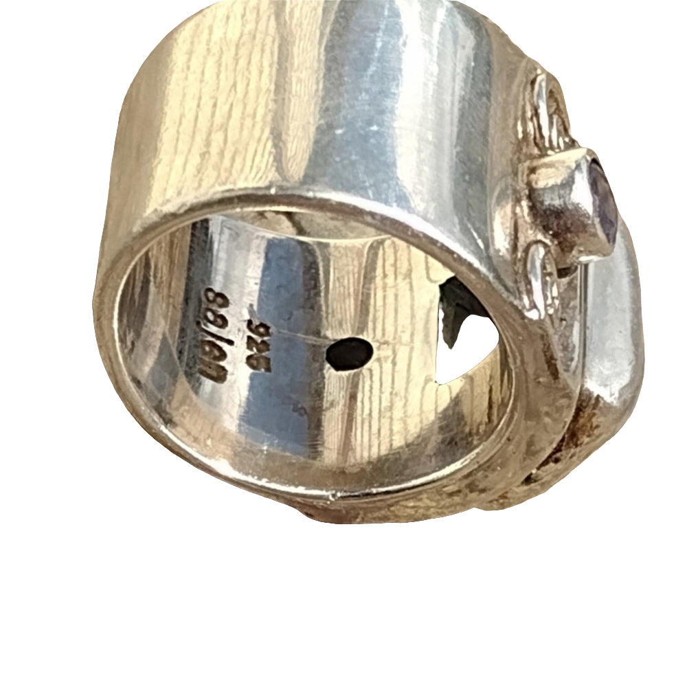 Sterling silver signed Sajen moonstone & amethyst ring size 5.5