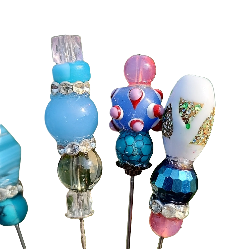 Bundle lot of hat stick pins hatpins art glass lamp work beads vintage ooak
