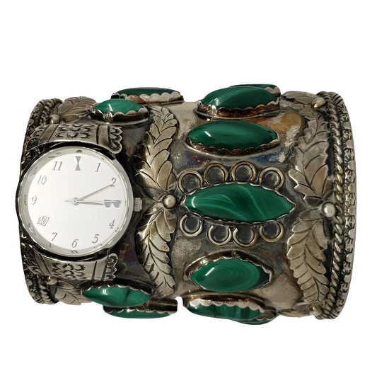 Native American Navajo Jerry Roan sterling silver malachite cuff bracele…