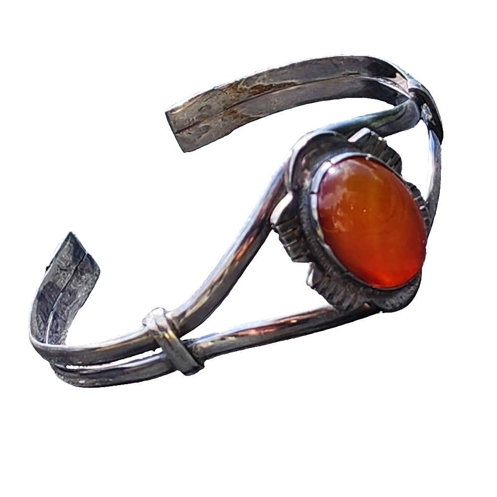 Vintage Sterling silver cuff bracelet with orange stone dine jewelry