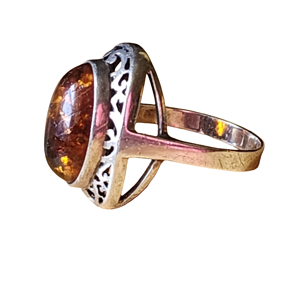 Vintage sterling silver Amber ring size 11.5 artist signed unisex