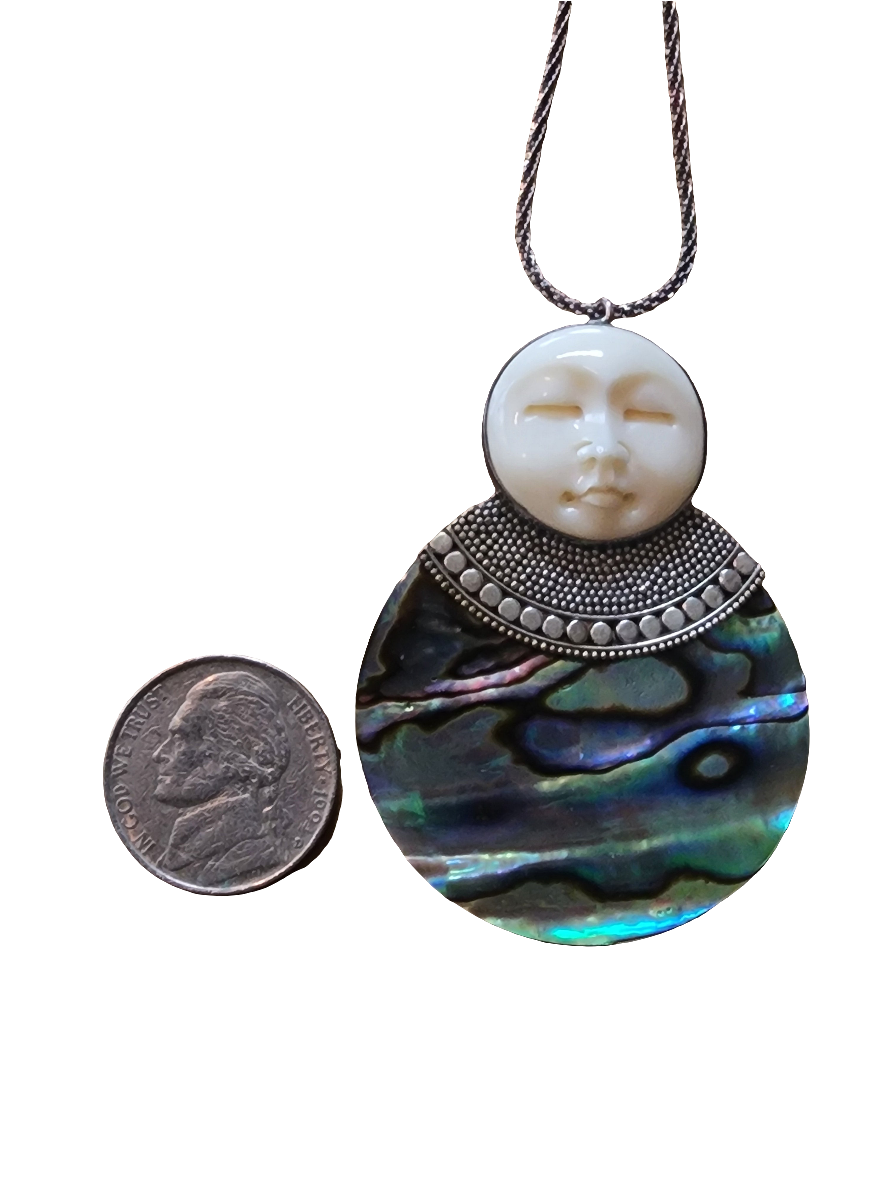 Sajen Style Moon face pendant and Necklace with abalone sterling silver