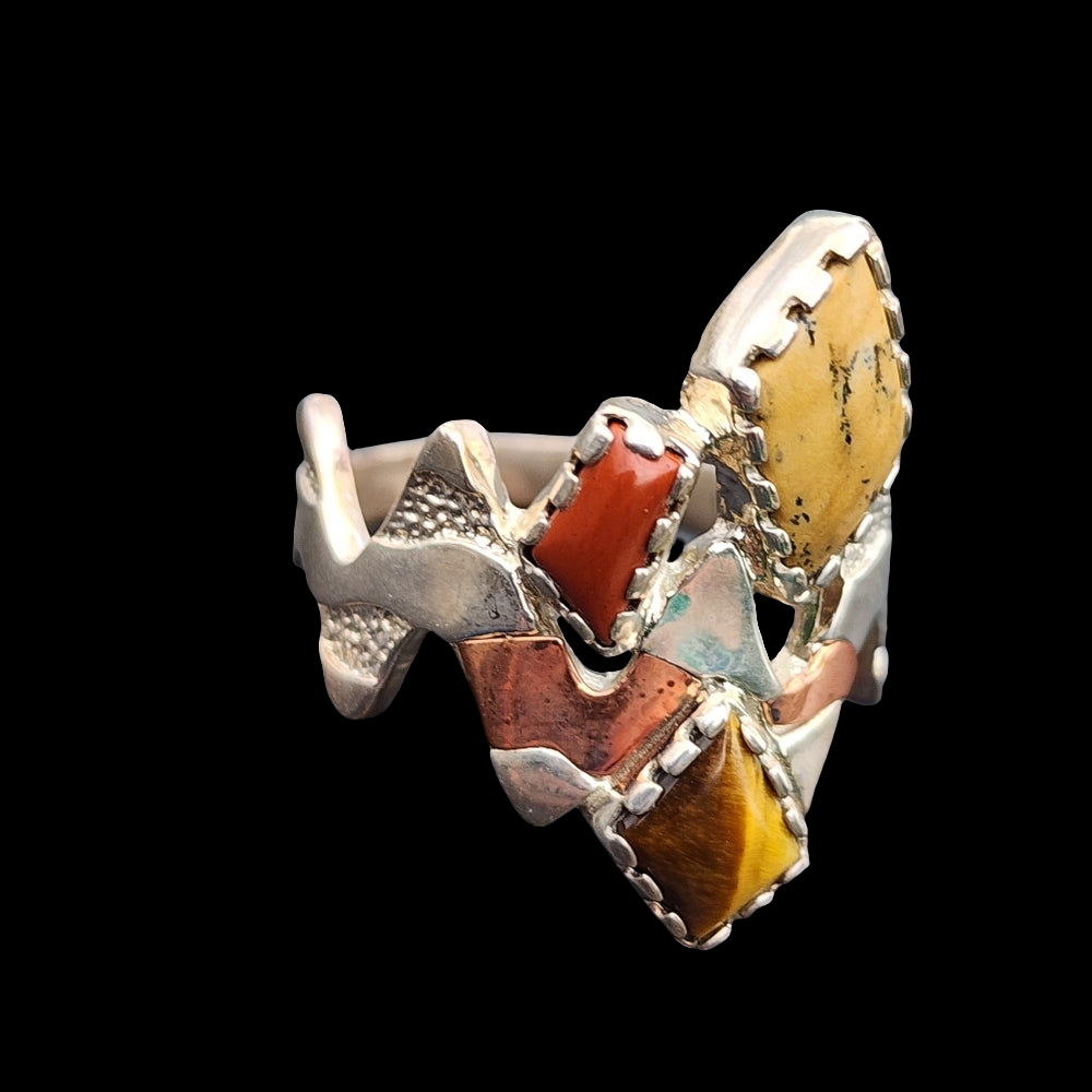 Carolyn Pollack Relios zig zag multi gemstone ring sz 10 sterling silver copper