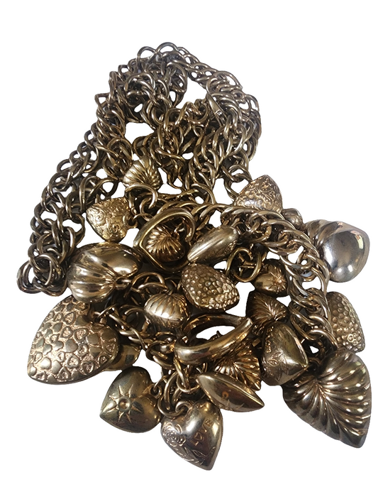 Dangle puffy  heart gold tone belt
