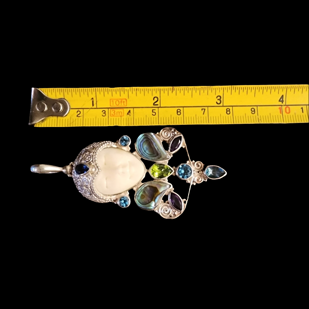 Sterling Silver Sajen Pendant w face Abalone Amethyst blue topaz fine jewelry